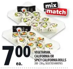 Metro VEGETARIAN, CALIFORNIA OR SPICY CALIFORNIA ROLLS offer