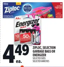 Metro ZIPLOC, SELECTION GARBAGE BAGS OR ENERGIZER offer