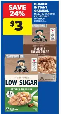 Real Canadian Superstore QUAKER INSTANT OATMEAL, 8' S, 232-344 G offer