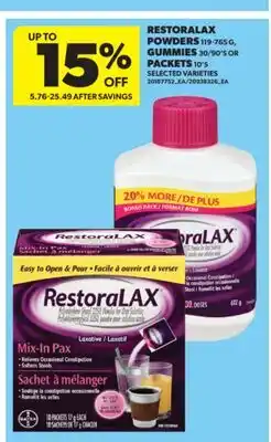 Real Canadian Superstore RESTORALAX POWDERS, 119-765 G, GUMMIES, 30/90' S OR PACKETS, 10' S offer