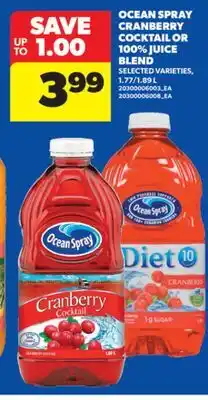 Real Canadian Superstore OCEAN SPRAY CRANBERRY COCKTAIL OR 100% JUICE BLEND, 1.77/1.89 L offer
