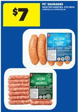 Real Canadian Superstore PC SAUSAGES, 375/500 G offer