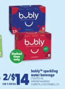 Real Canadian Superstore BUBLY SPARKLING WATER BEVERAGE, 12X355 ML offer