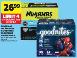 Real Canadian Superstore NINJAMAS OR HUGGIES GOODNITES NIGHTTIME UNDERWEAR, 28-44'S offer