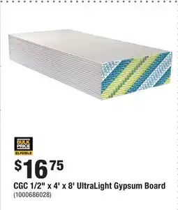 Home Depot CGC 1/2 x 4' x 8' UltraLight Gypsum Board offer
