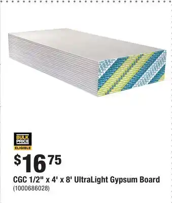 Home Depot CGC 1/2 x 4' x 8' UltraLight Gypsum Board offer