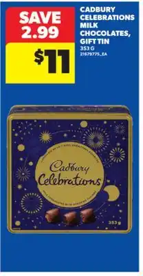 Real Canadian Superstore CADBURY CELEBRATIONS MILK CHOCOLATES, GIFT TIN, 353 G offer