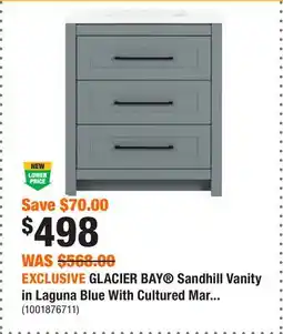 Home Depot EXCLUSIVE GLACIER BAY Sandhill Vanity in Laguna Blue With Cultured Marble Top offer
