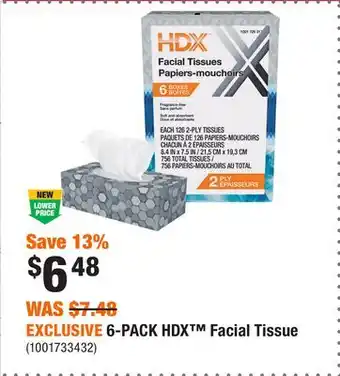 Home Depot EXCLUSIVE 6-PACK HDX Facial Tissue offer