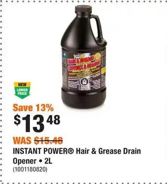 Home Depot INSTANT POWER Hair & Grease Drain Opener • 2L offer