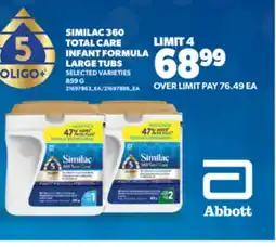 Real Canadian Superstore SIMILAC 360 TOTAL CARE INFANT FORMULA LARGE TUBS, 859 G offer