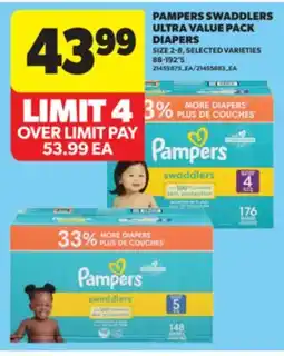 Real Canadian Superstore PAMPERS SWADDLERS ULTRA VALUE PACK DIAPERS, 88-192' S offer
