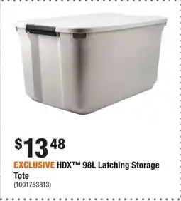 Home Depot EXCLUSIVE HDX 98L Latching Storage Tote offer