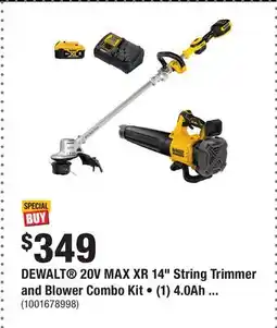 Home Depot DEWALT 20V MAX XR 14 String Trimmer and Blower Combo Kit • (1) 4.0Ah battery & charger offer