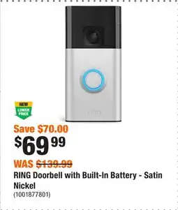 Home Depot RING Doorbell with Built-In Battery - Satin Nickel offer