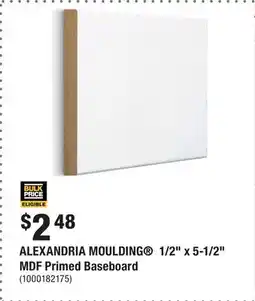 Home Depot ALEXANDRIA MOULDING 1/2 x 5-1/2 MDF Primed Baseboard offer