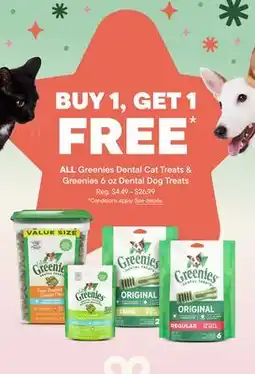 Petvalu ALL Greenies Dental Cat Treats & Greenies 6 oz Dental Dog Treats offer