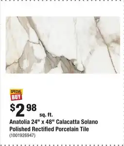 Home Depot Anatolia 24 x 48 Calacatta Solano Polished Rectified Porcelain Tile offer