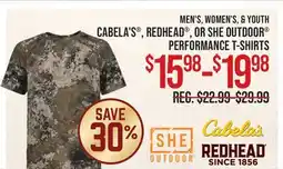 Cabela's MEN'S, WOMEN'S, & YOUTH CABELA'S , REDHEAD , OR SHE OUTDOOR PERFORMANCE T-SHIRTS offer