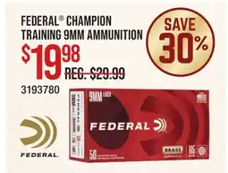 Cabela's FEDERAL CHAMPION TRAINING 9MM AMMUNITION offer