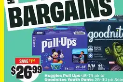 FreshCo Huggies Pull Ups 48-74 pk or Goodnites Youth Pants 28-44 pk Selected Varieties offer