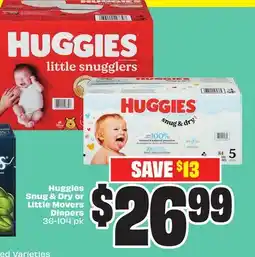 FreshCo Huggies Snug & Dry or Little Movers Diapers 36-104 pk offer