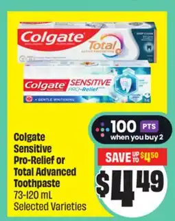 FreshCo Colgate Sensitive Pro-Relief or Total Advanced Toothpaste 73-120 mL Selected Varieties offer