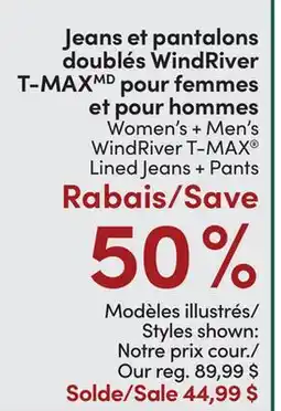 L'équipeur Women's + Men's WindRiver T-MAX Lined Jeans + Pants offer