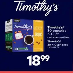 L'Intermarché TIMOTHY'S 30 CAPSULES K-CUP | TIMOTHY'S 30 K-CUP PODS offer