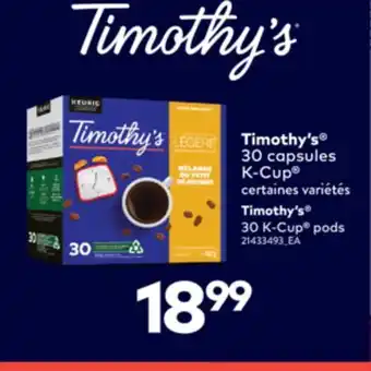 L'Intermarché TIMOTHY'S 30 CAPSULES K-CUP | TIMOTHY'S 30 K-CUP PODS offer