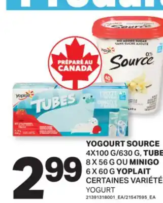 L'Intermarché YOGOURT SOURCE, 4X100 G/630 G, TUBES, 8 X 60 G YOPLAIT | YOGURT offer
