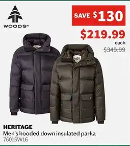 Sports Experts WOODS HERITAGE Men's hooded down insulated parka offer