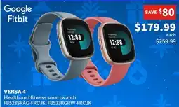 Sports Experts Google Fitbit VERSA 4 Health and fitness smartwatch offer