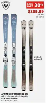 Sports Experts ROSSIGNOL ARCADE 78/XPRESS 10 GW Adult all-mountain alpine skis, intermediate skier offer