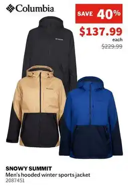 Sports Experts Columbia SNOWY SUMMIT Men's hooded winter sports jacket offer