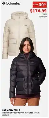 Sports Experts COLUMBIA HARMONY FALLS Women's hooded down insulated jacket offer