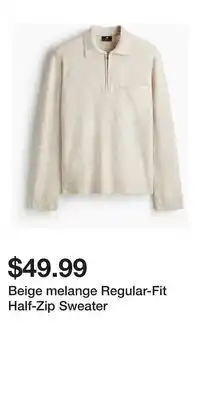 H&M Beige melange Regular-Fit Half-Zip Sweater offer