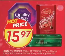Sobeys Quality street, after eight tin or lindor chocolate cornet offer