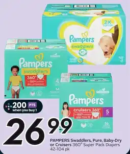 Sobeys Pampers Swaddlers, Pure, Baby-Dry or Cruisers 360 Super Pack Diapers offer