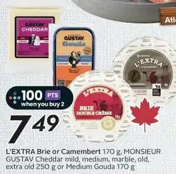 Sobeys L'extra brie or camembert, monsieur gustav cheddar mild, medium, marble, old, extra old or medium gouda offer