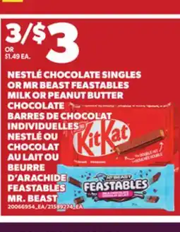 Independent City Market NESTLÉ CHOCOLATE SINGLES OR MR BEAST FEASTABLES MILK OR PEANUT BUTTER CHOCOLATE offer