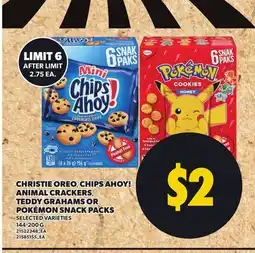 Independent City Market CHRISTIE OREO, AHOY! ANIMAL CRACKERS, TEDDY GRAHAMS OR POKÉMON SNACK PACKS, 144-200 G offer
