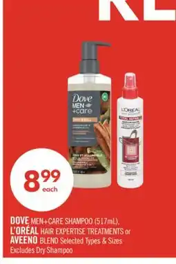 Shoppers Drug Mart DOVE MEN+CARE SHAMPOO (517mL) L'ORÉAL HAIR EXPERTISE TREATMENTS or AVEENO BLEND offer