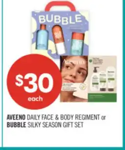 Shoppers Drug Mart AVEENO DAILY FACE 7 BODY REGIMENT or BUBBLE SILKY SEASON GIFT SET offer