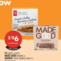 Shoppers Drug Mart PC SWEET & SALTY, MADE GOOD ORGANIC or QUAKER CHEWY GRANOLA BARS offer
