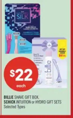 Shoppers Drug Mart BILLIE SHAVE GIFT BOX, SCHICK INTUITION or HYDRO GIFT SETS offer