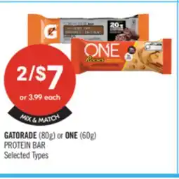 Shoppers Drug Mart GATORADE (80g) or ONE (60g) PROTEIN BAR offer