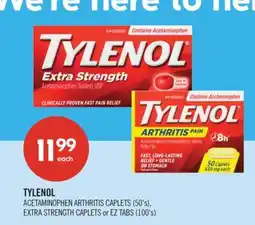 Shoppers Drug Mart TYLENOL ACETAMINOPHEN ARTHRITIS CAPLETS (50's), EXTRA STRENGTH CAPLETS or EZ TABS (100's) offer