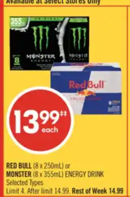 Shoppers Drug Mart RED BULL (8 x 250mL) or MONSTER (8 x 355mL) ENERGY DRINK offer