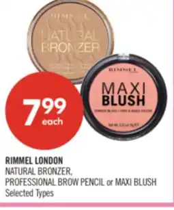 Shoppers Drug Mart RIMMEL LONDON NATURAL BRONZER, PROFESSIONAL BROW PENCIL or MAXI BLUSH offer